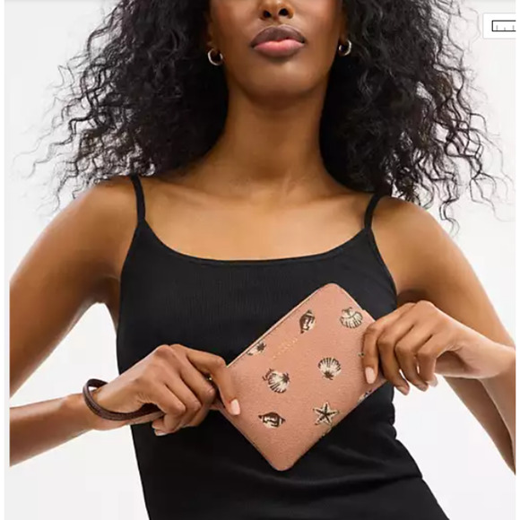 Coach Corner Zip Wristlet With Shell Print In Canvas Coral/Maple CBP23 NWT - Picture 5 of 5